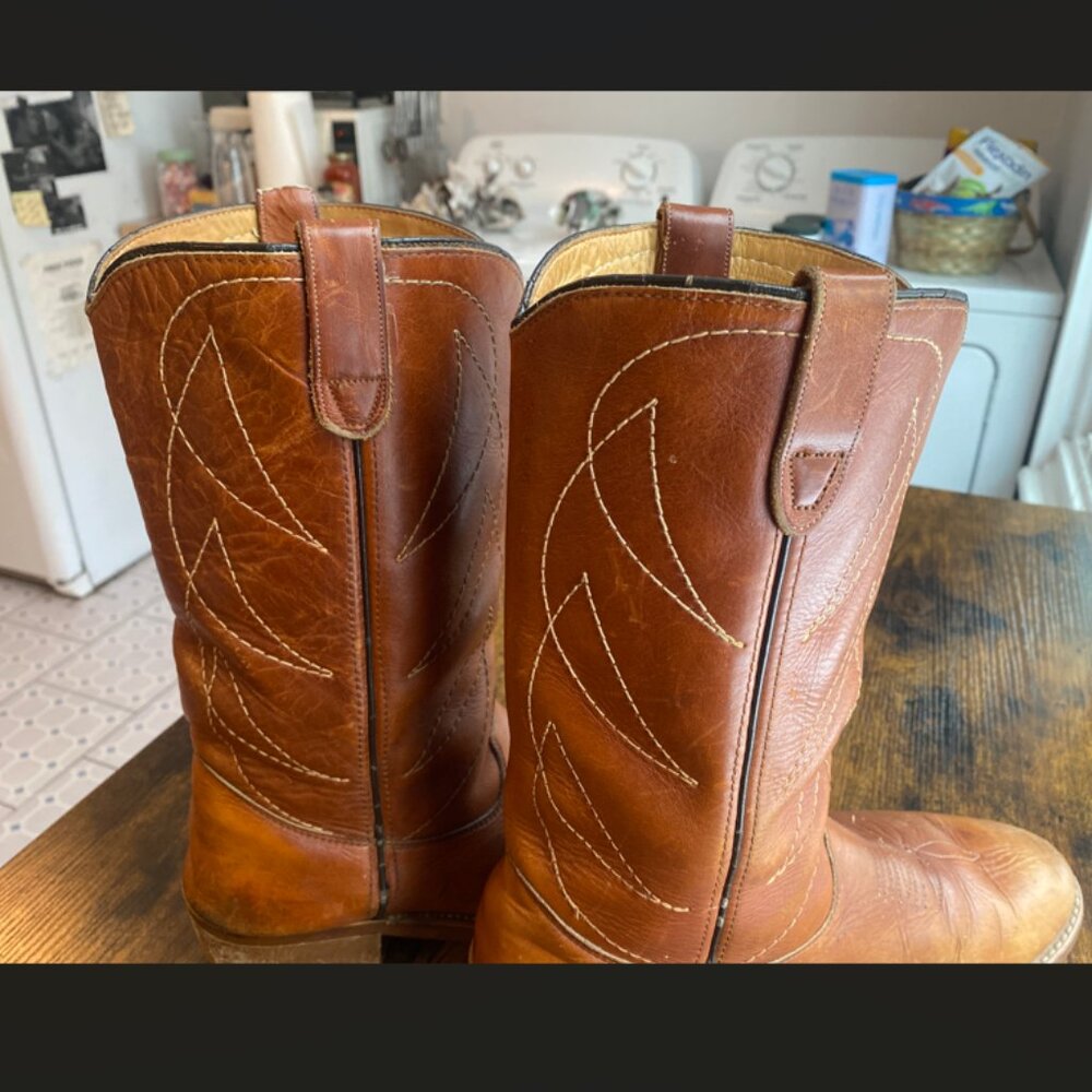 Vintage 1970s Double H Leather Cowboy Boots Men's Size 8.5 Unisex Western - Picture 9 of 13